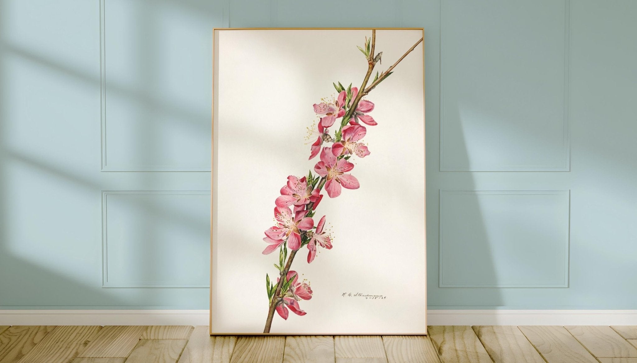 Pink Blossom Botanical Print – Vintage Flower Illustration Poster, Minimalist Floral Wall Art for Nature Lovers, Cottagecore, Spring Decor - Just Great Posters