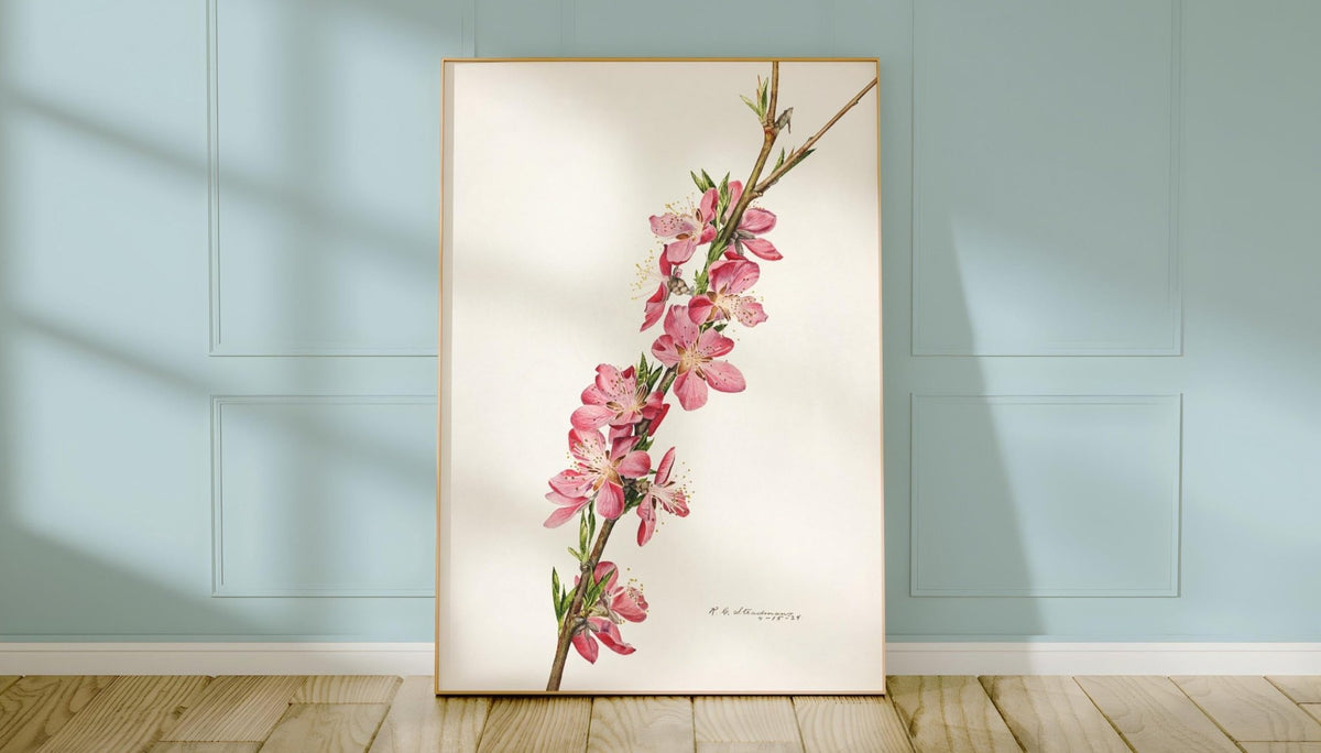 Pink Blossom Botanical Print – Vintage Flower Illustration Poster, Minimalist Floral Wall Art for Nature Lovers, Cottagecore, Spring Decor - Just Great Posters
