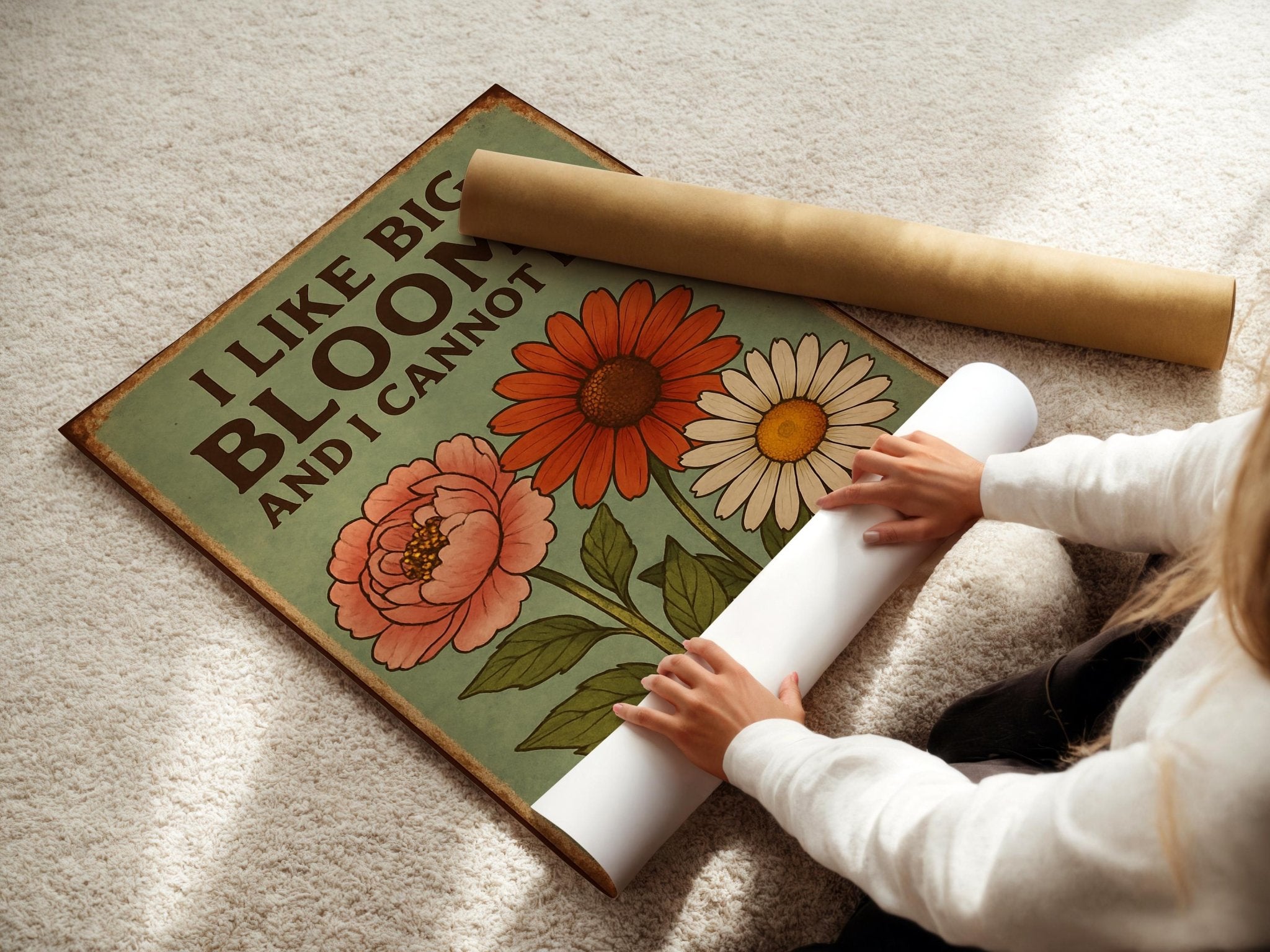 Funny Flower Poster – I Like Big Blooms and I Cannot Lie, Retro Botanical Wall Art, Plant Lover Gift, Bold Floral Print, Free Shipping - Just Great Posters