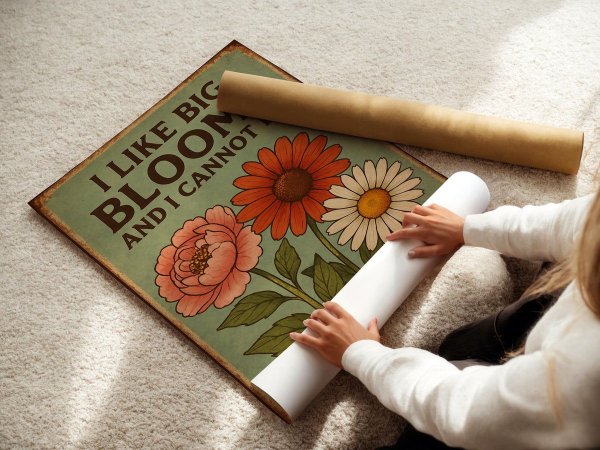 Funny Flower Poster – I Like Big Blooms and I Cannot Lie, Retro Botanical Wall Art, Plant Lover Gift, Bold Floral Print, Free Shipping - Just Great Posters