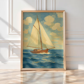 Retro Sailboat Poster – Bold Nautical Wall Art with Blue and Orange Style, Vintage Sailing Print for Coastal Decor, Free Shipping Always - Just Great Posters