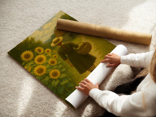 Cottagecore Sunflower Girl Print – Rustic Country Wall Art, Vintage - Style Farmhouse Decor, Romantic Pastoral Poster, Free Shipping Always - Just Great Posters
