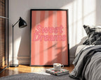Sweet Dreams Pink Poster – Cute Nursery Wall Art with Stars & Clouds, Baby Girl Bedroom Decor, Pastel Kids Room Print, Free Shipping - Just Great Posters