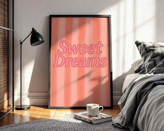 Sweet Dreams Pink Poster – Cute Nursery Wall Art with Stars & Clouds, Baby Girl Bedroom Decor, Pastel Kids Room Print, Free Shipping - Just Great Posters