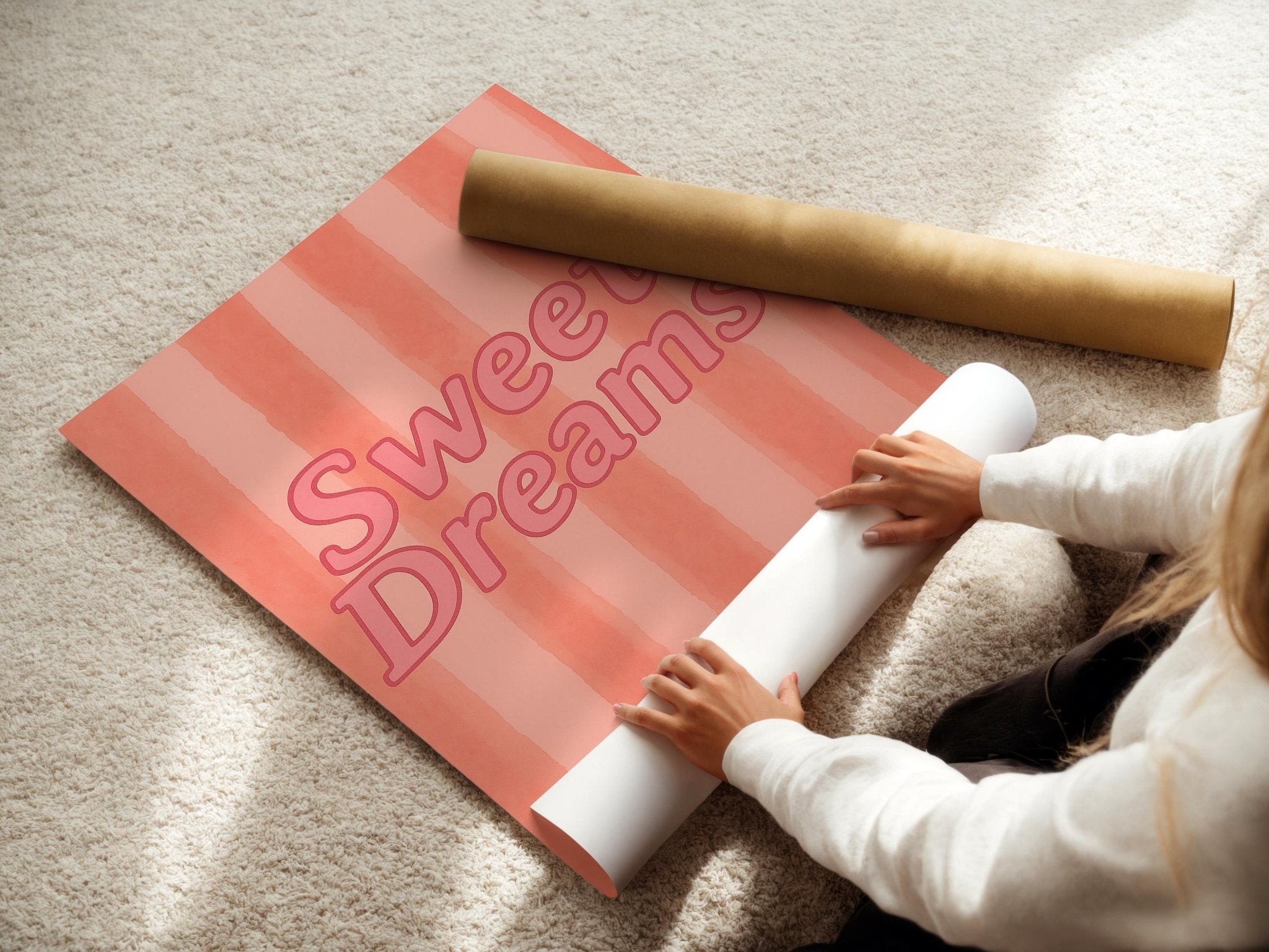 Sweet Dreams Pink Poster – Cute Nursery Wall Art with Stars & Clouds, Baby Girl Bedroom Decor, Pastel Kids Room Print, Free Shipping - Just Great Posters