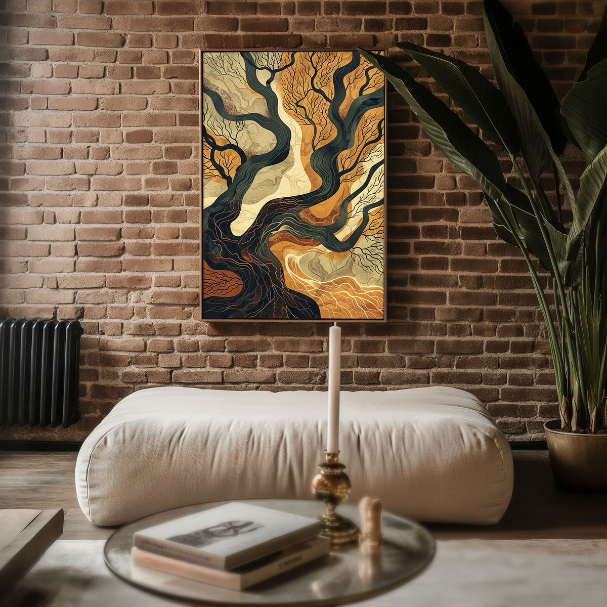 “Rooted Currents” – Abstract Earth Map Tree Art Print - Just Great Posters