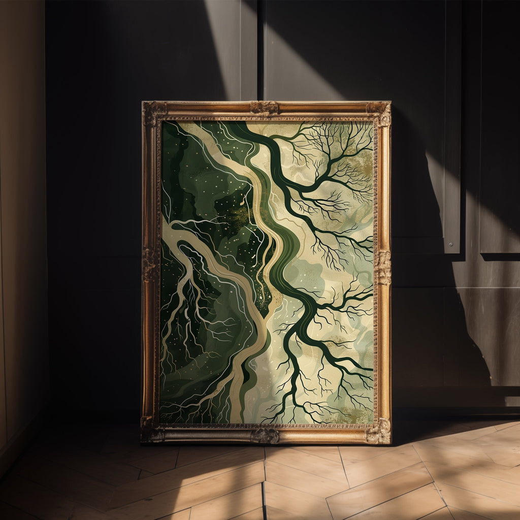 “Fractured Canopy” – Abstract Forest Root System Print - Just Great Posters