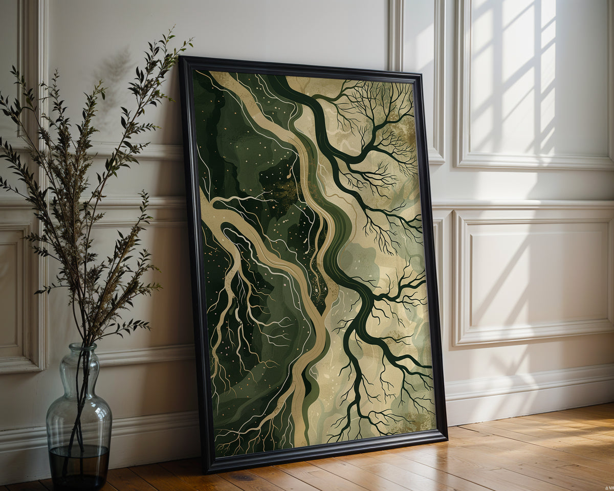 “Fractured Canopy” – Abstract Forest Root System Print - Just Great Posters