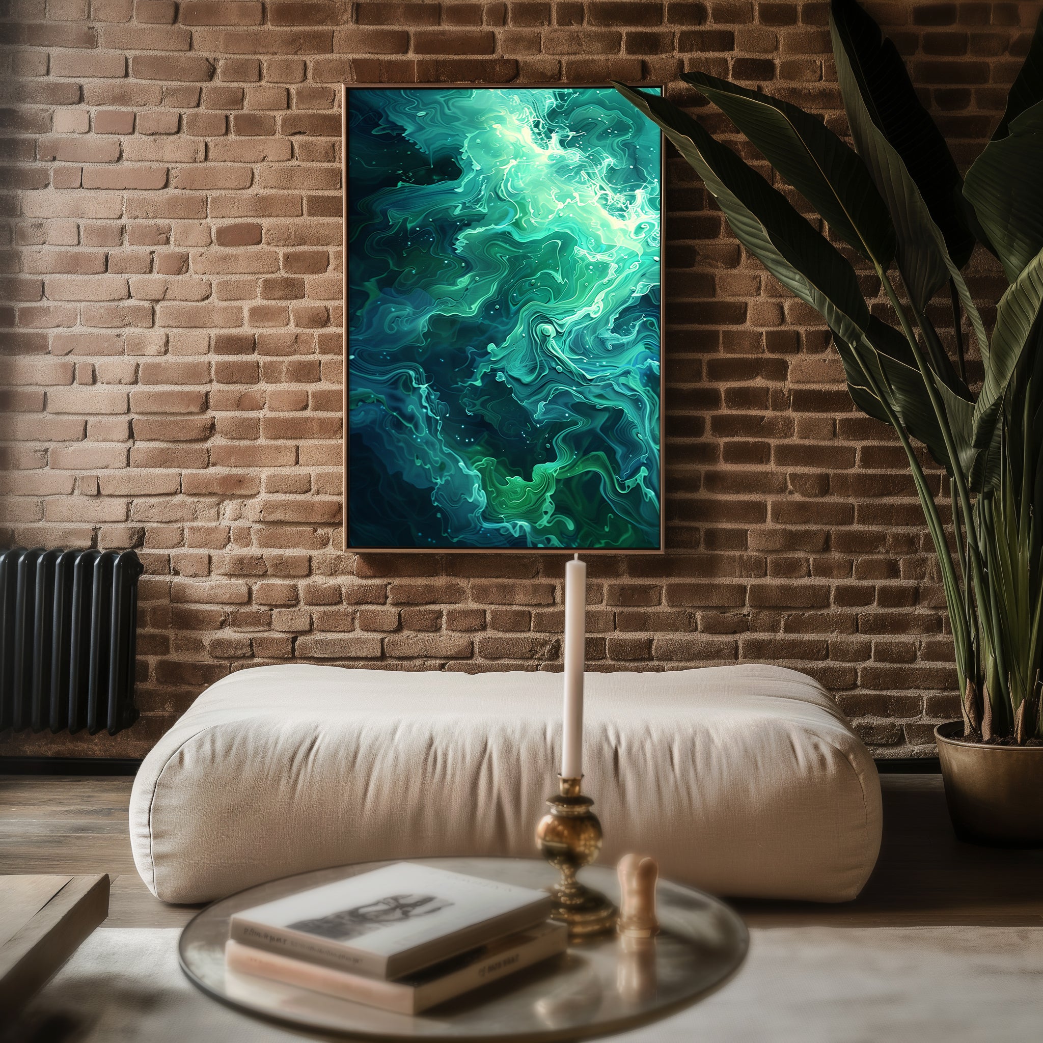 Dark Ocean Abstract Wall Art – Moody Blue and Cream Wave Texture Print - Just Great Posters
