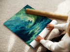 Abstract Ocean Wave Wall Art – Moody Teal & Emerald Swirl Print for Modern Interiors - Just Great Posters