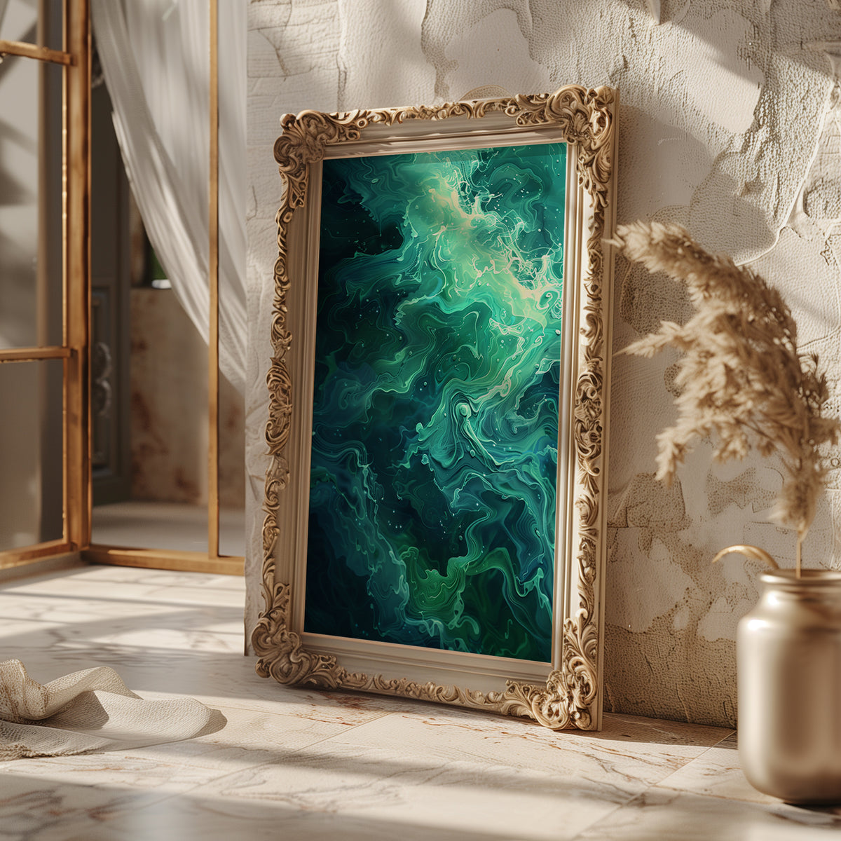Dark Ocean Abstract Wall Art – Moody Blue and Cream Wave Texture Print - Just Great Posters