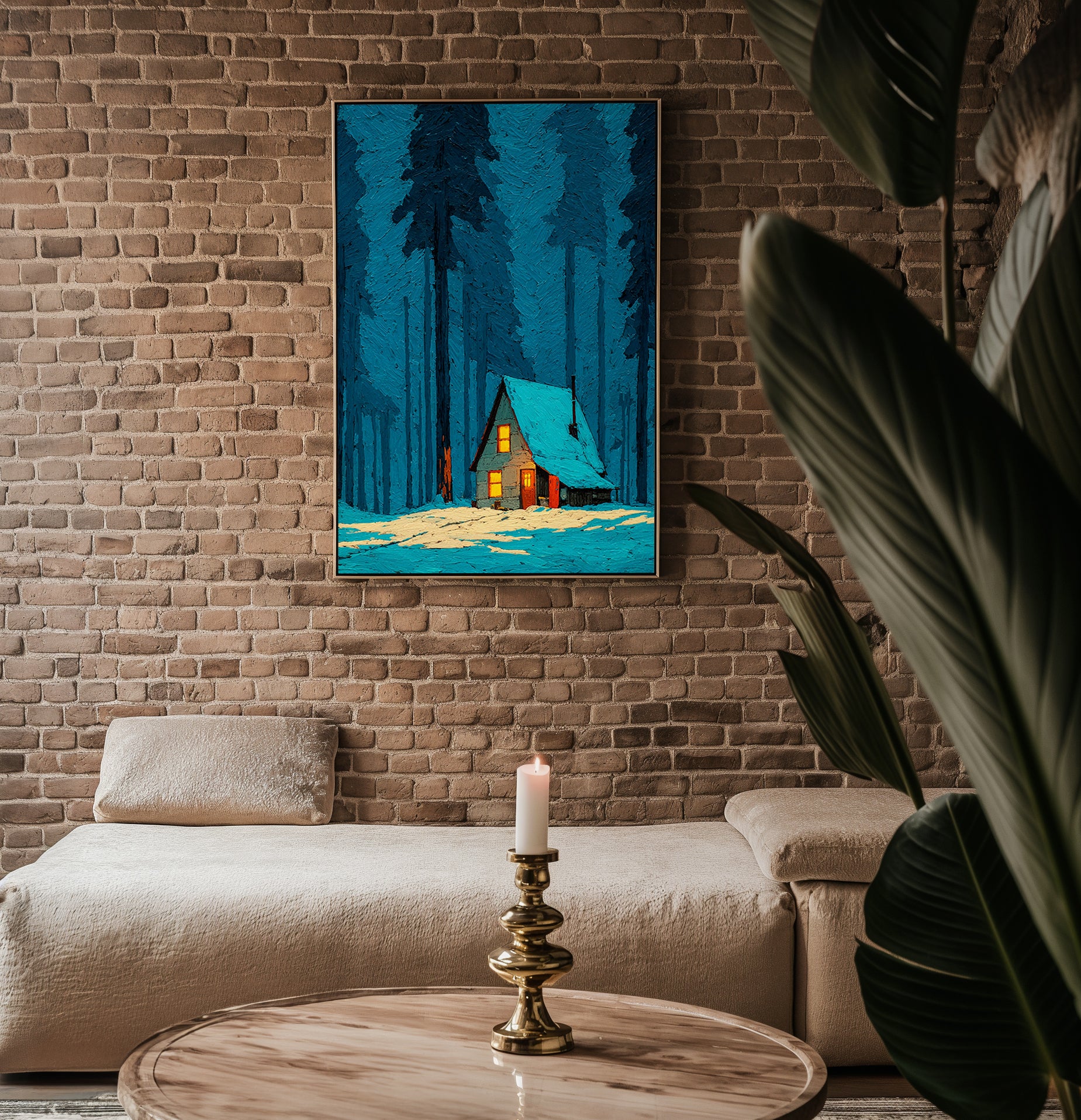Close-up view of the Cozy Winter Cabin poster