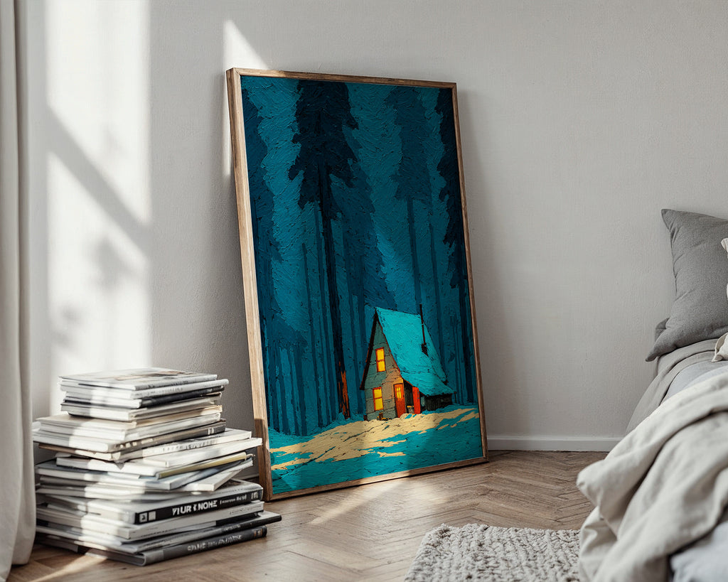 Cozy Winter Cabin poster shown from a different angle