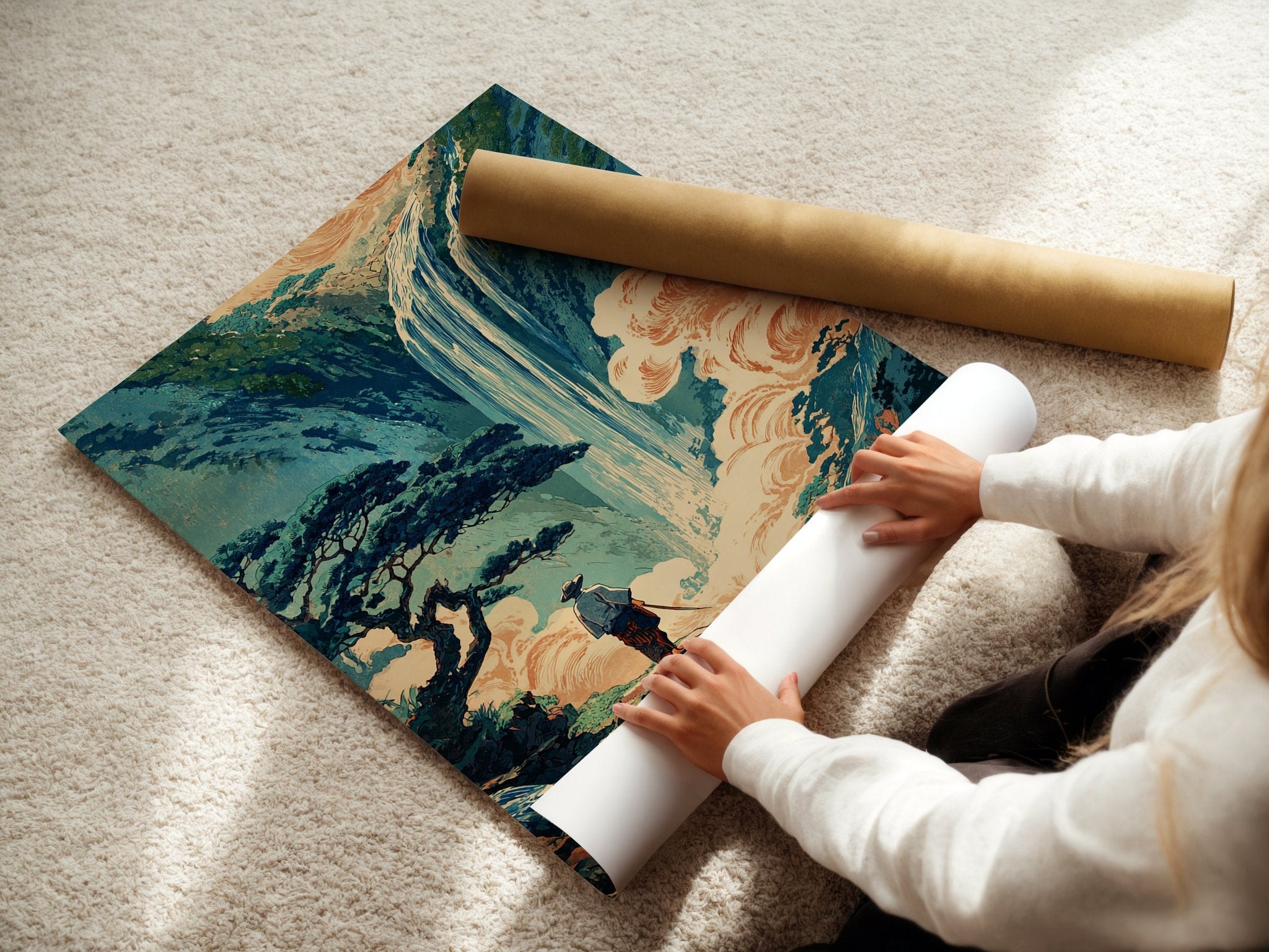 Hokusai - Style Waterfall Poster - Just Great Posters