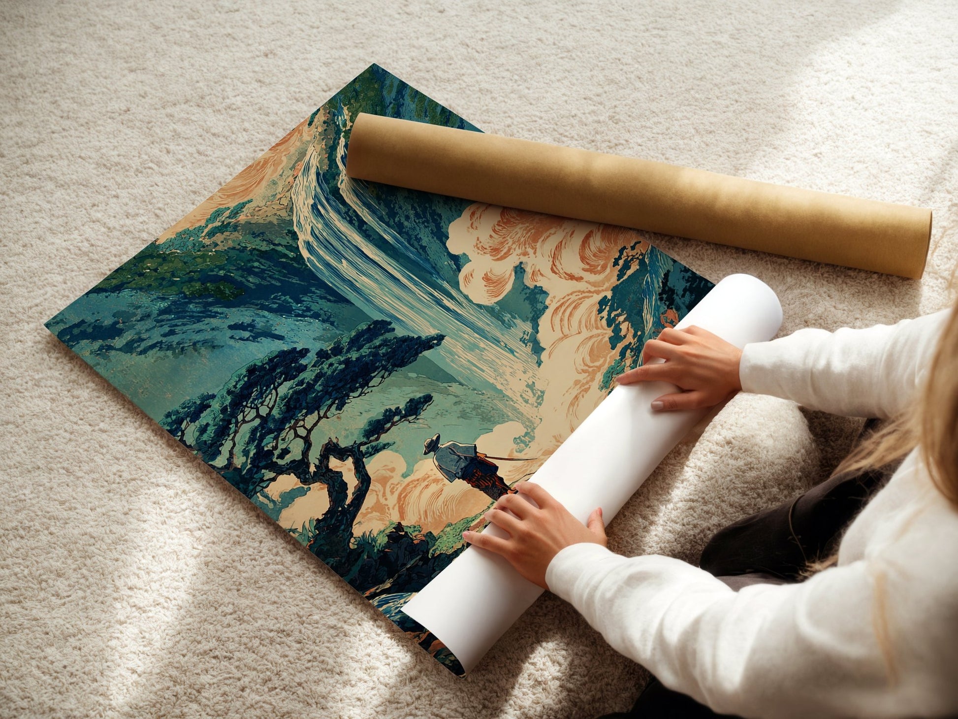 Hokusai - Style Waterfall Poster - Just Great Posters