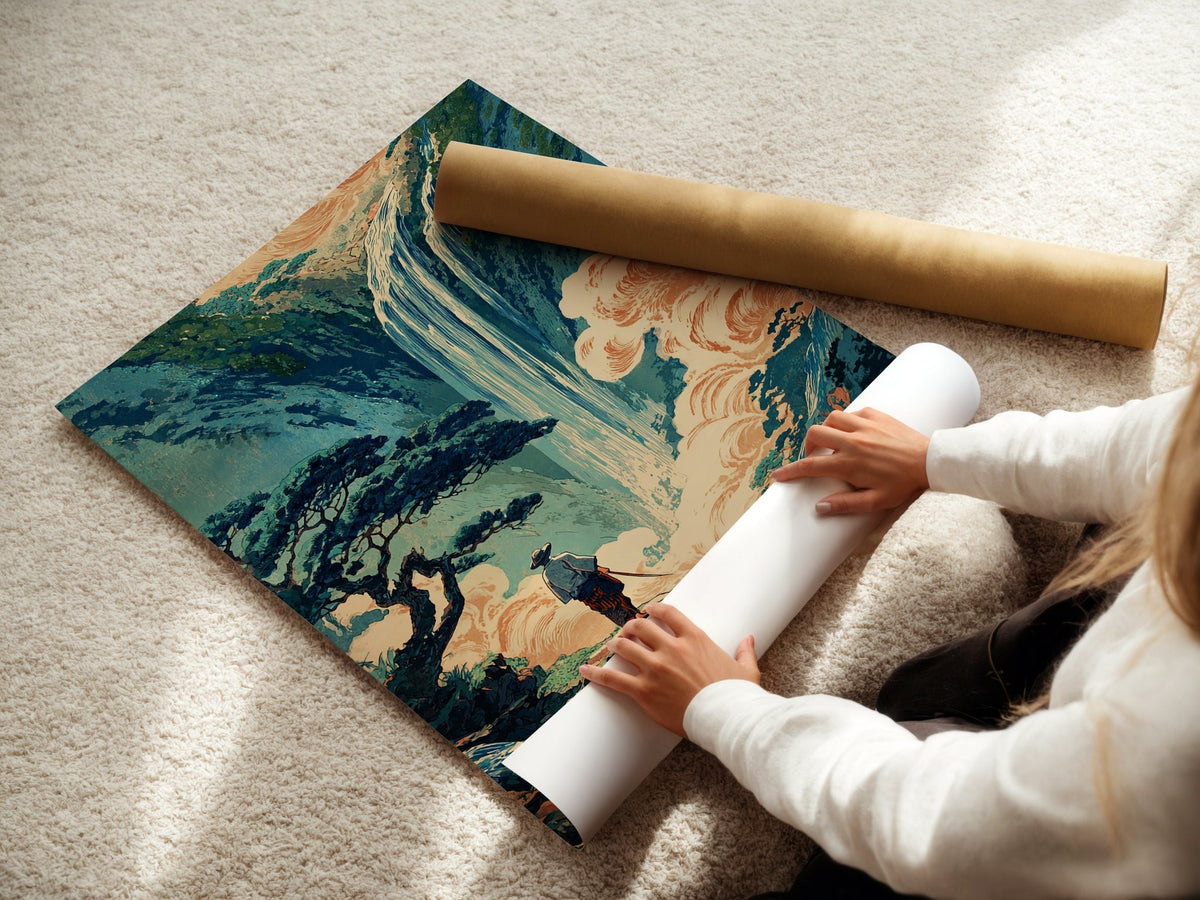 Hokusai - Style Waterfall Poster - Just Great Posters
