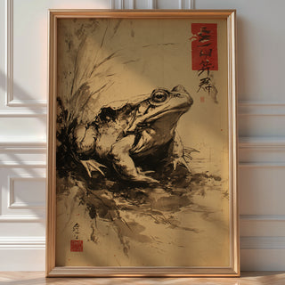 Temple Toad – Japanese Ink Frog Art Print - Just Great Posters