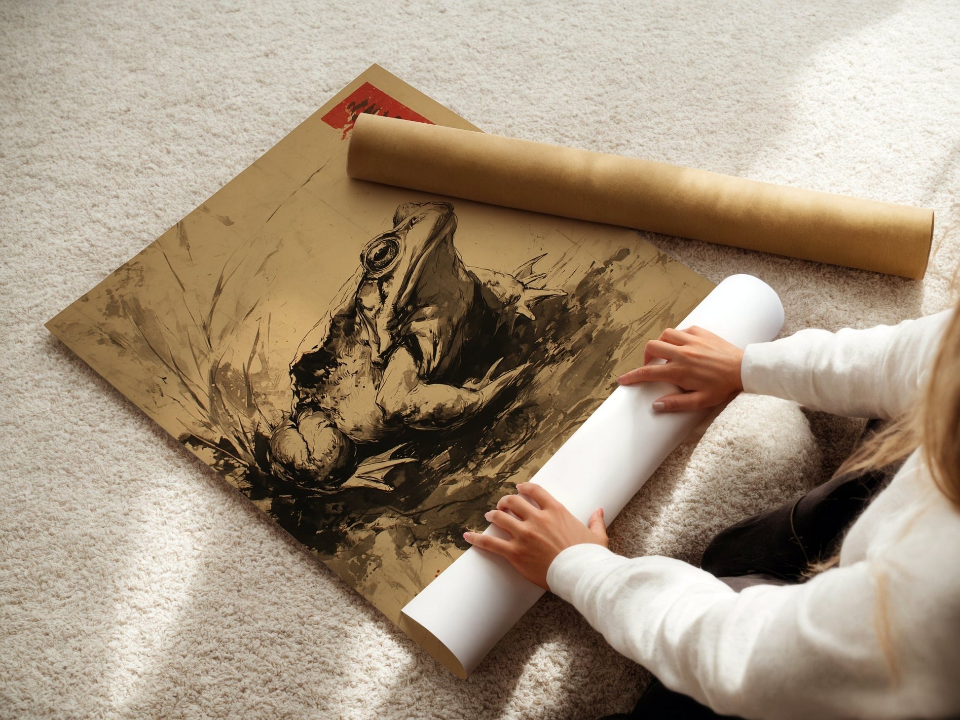 Temple Toad – Japanese Ink Frog Art Print - Just Great Posters