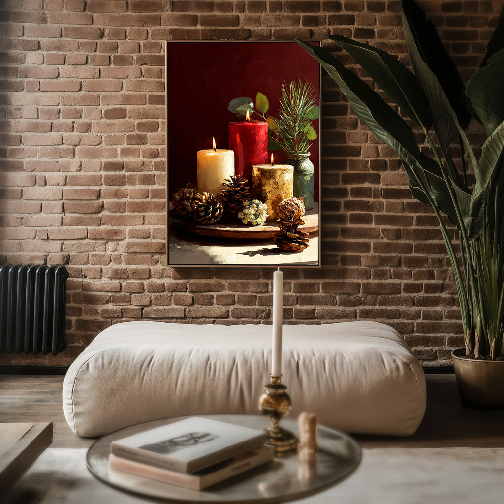 Holiday Candle Still Life poster shown in an alternative frame style