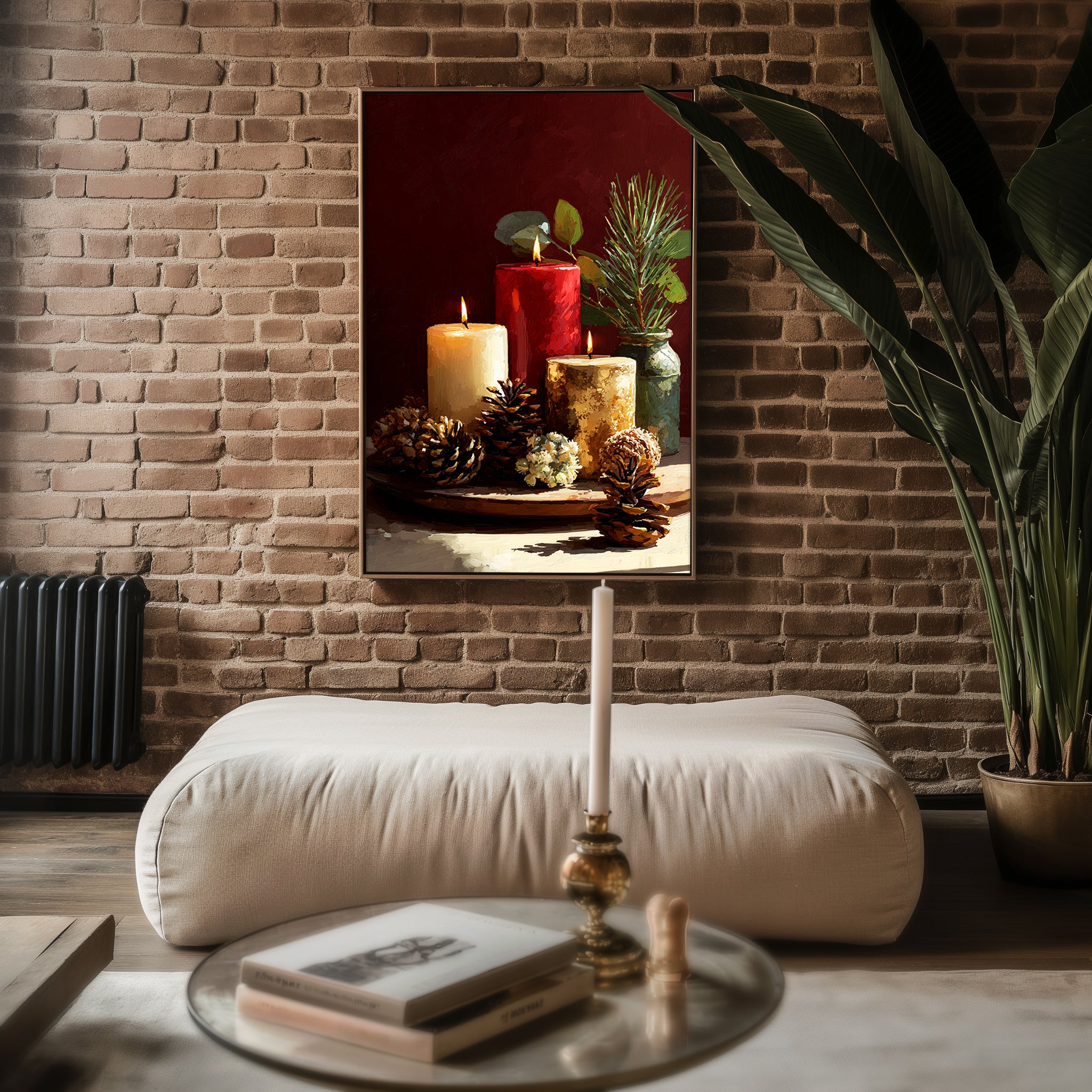 Holiday Candle Still Life poster shown in an alternative frame style