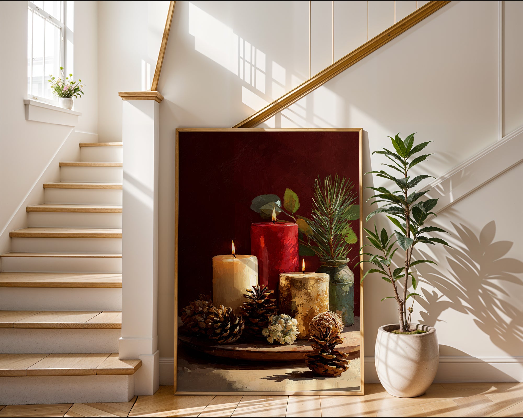 Holiday Candle Still Life poster displayed in a styled room setting