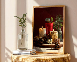 Holiday Candle Still Life Poster – Warm Christmas Decor Art Print - Just Great Posters