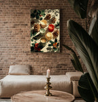 Festive Candle Flatlay poster mockup shown on a gallery wall