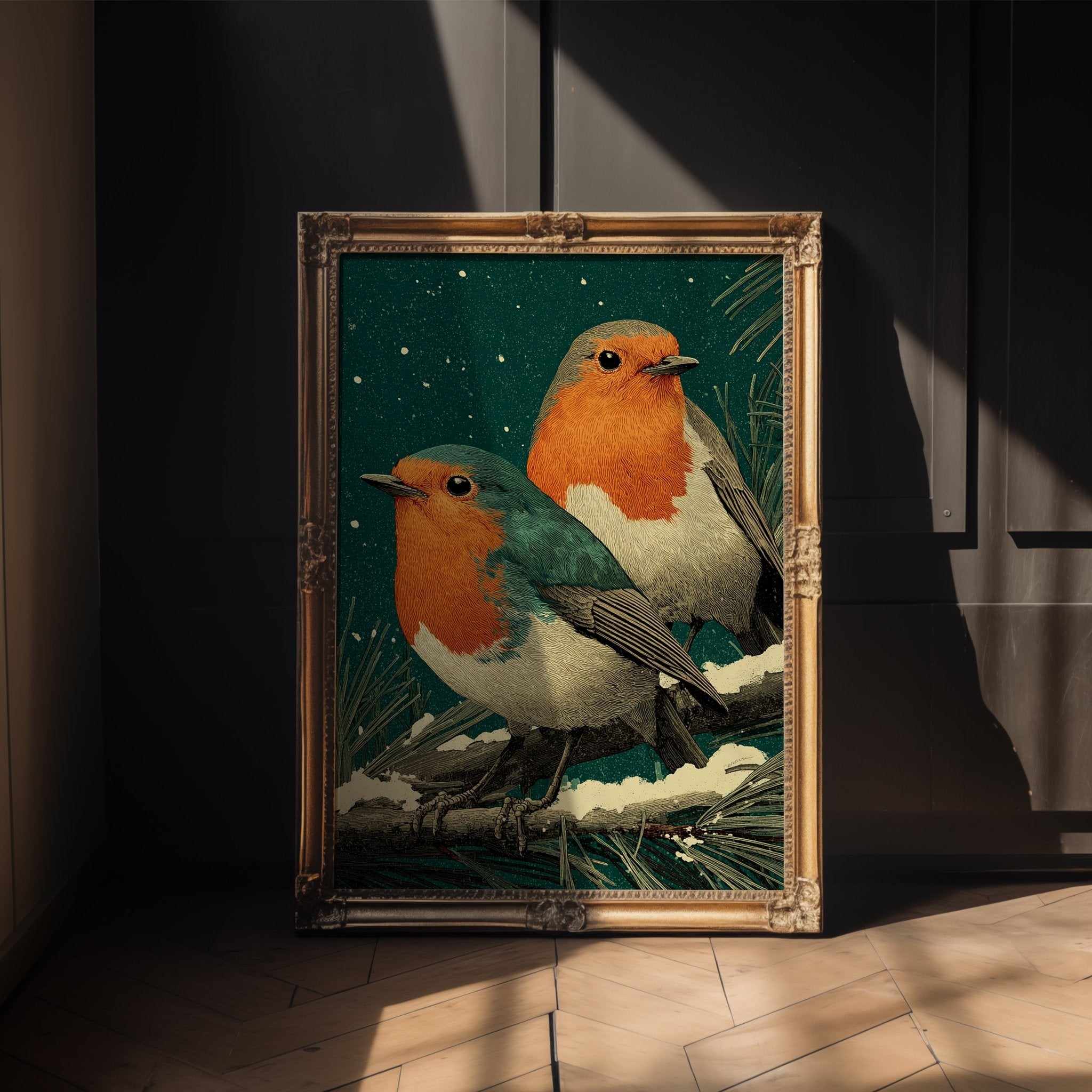 Close-up view of the Vintage Robin Bird poster