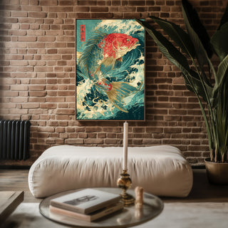 Japanese Koi Fish Art Print – Vintage Woodblock Style Ocean Wave Poster - Just Great Posters
