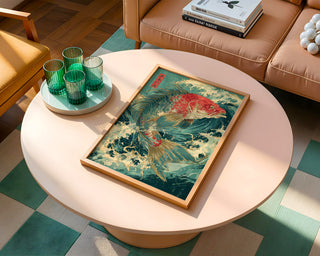 Japanese Koi Fish Art Print – Vintage Woodblock Style Ocean Wave Poster - Just Great Posters