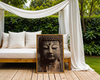 Aged Buddha Face – Textured Zen Portrait - Just Great Posters