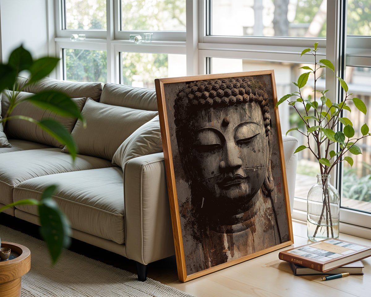 Aged Buddha Face – Textured Zen Portrait - Just Great Posters