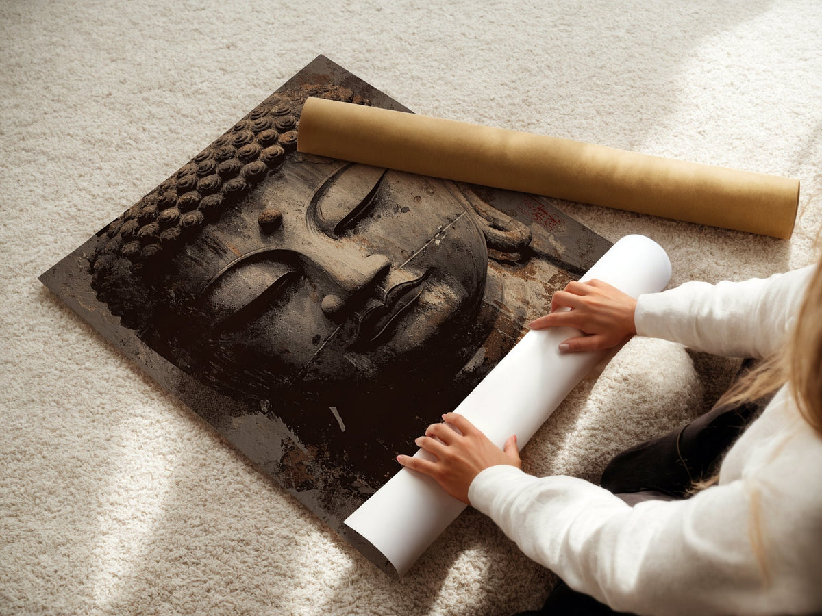 Aged Buddha Face – Textured Zen Portrait - Just Great Posters
