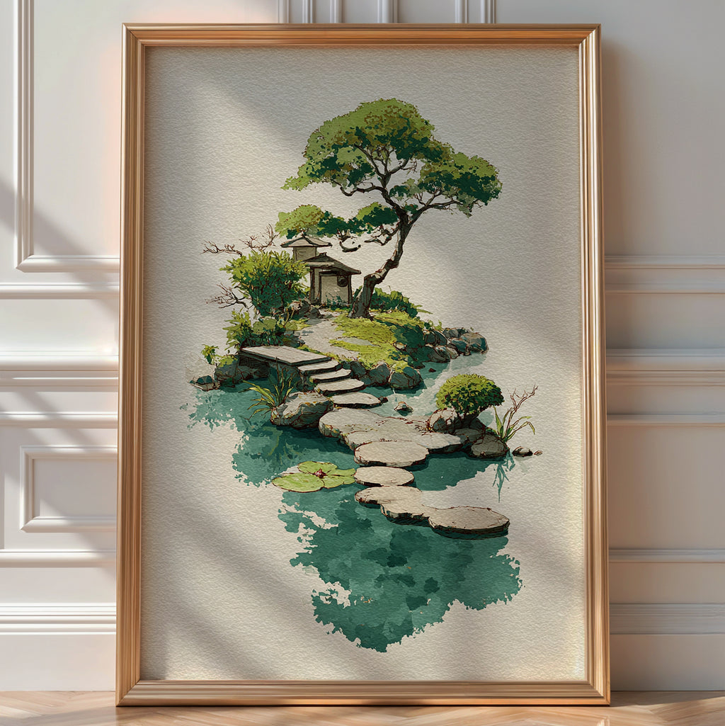 Watercolor Garden Gate with Stepping Stones - Just Great Posters