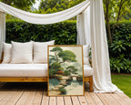 Lush Garden Pond with Bridge – Painterly Landscape - Just Great Posters