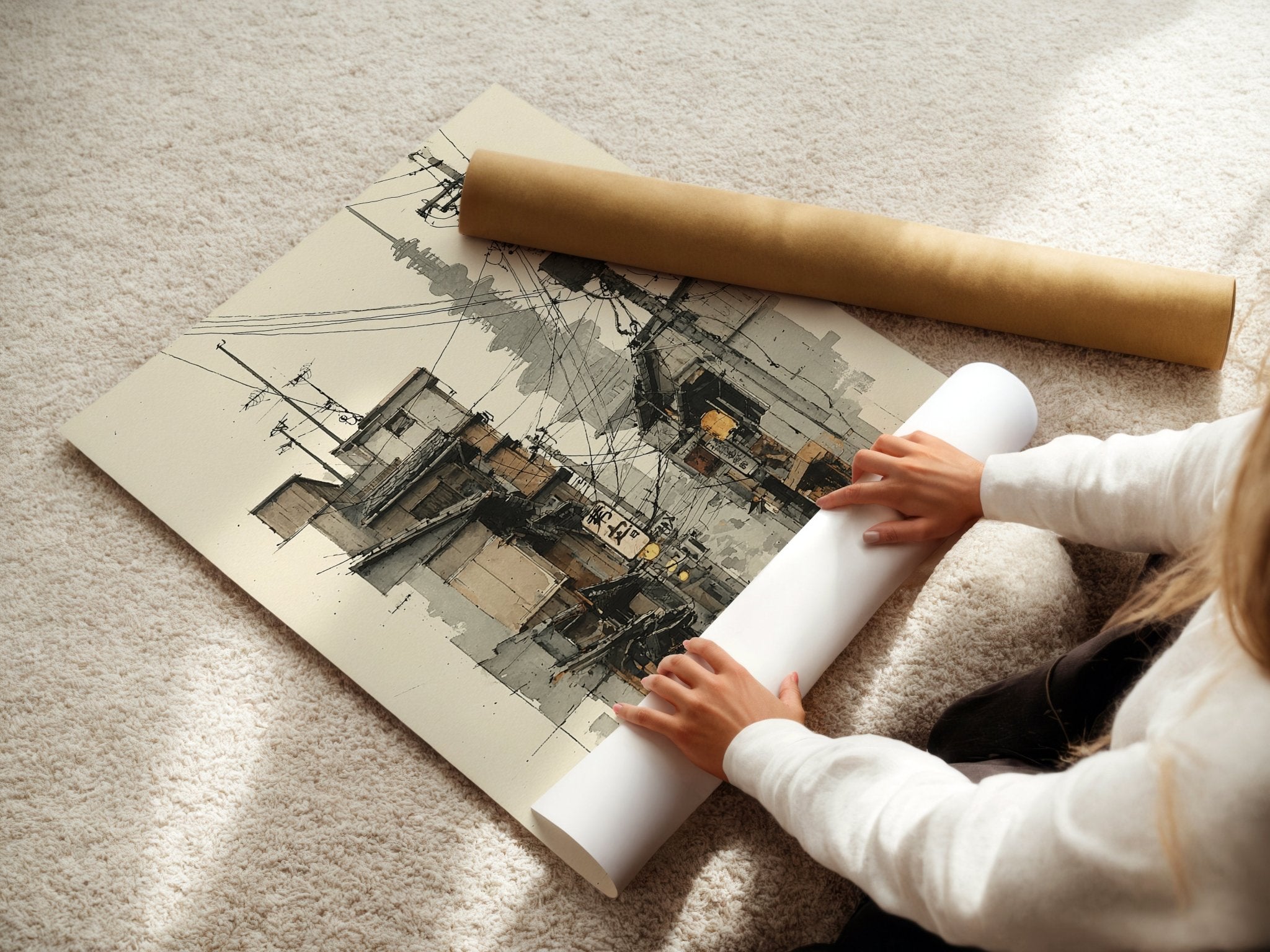 Ink‑Line Alley – Tokyo Street Pen & Wash - Just Great Posters