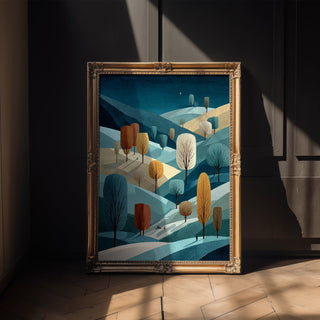 Winter Landscape Art Print – Minimalist Rolling Hills Wall Art - Just Great Posters