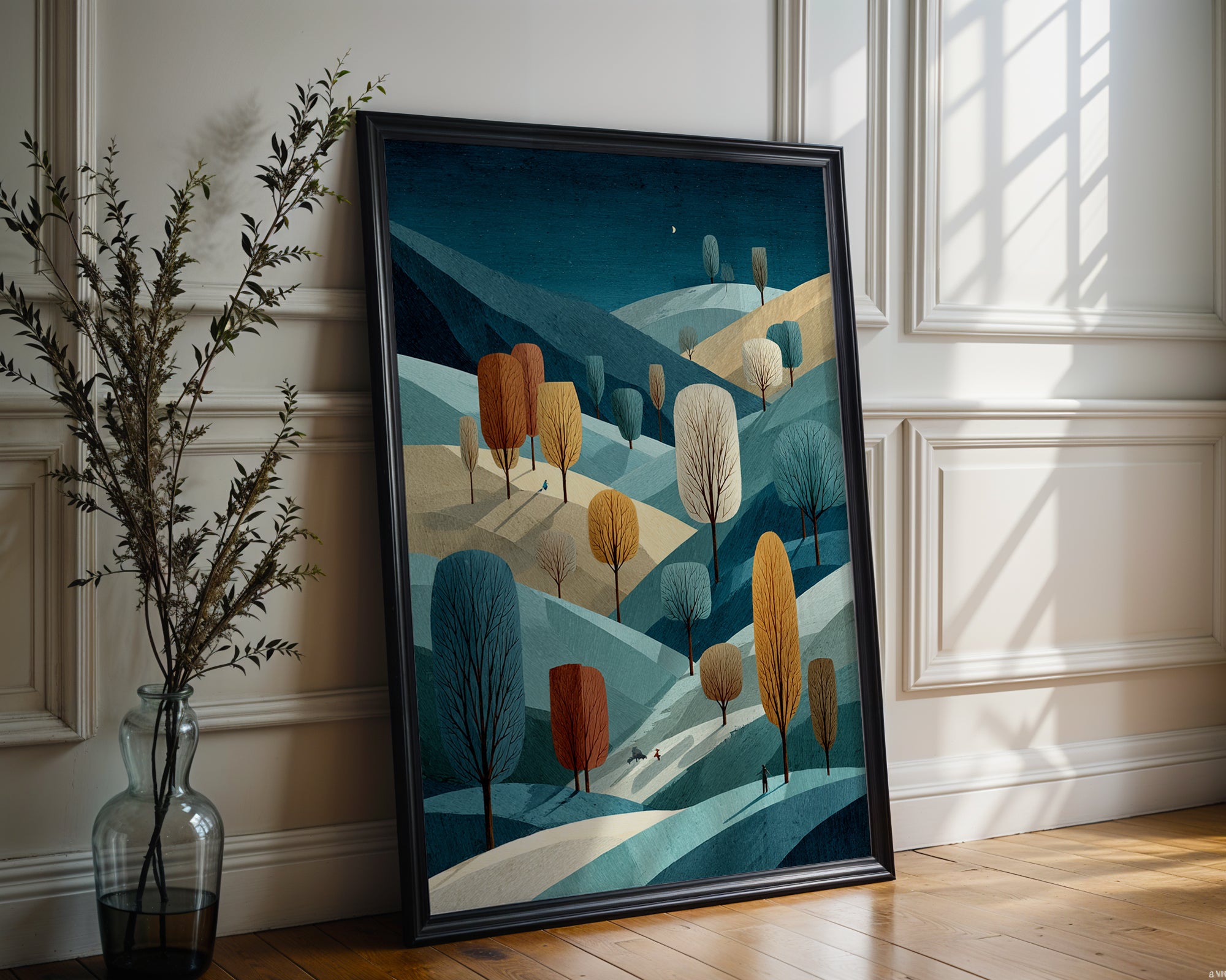 Winter Landscape poster displayed in a cosy interior setting