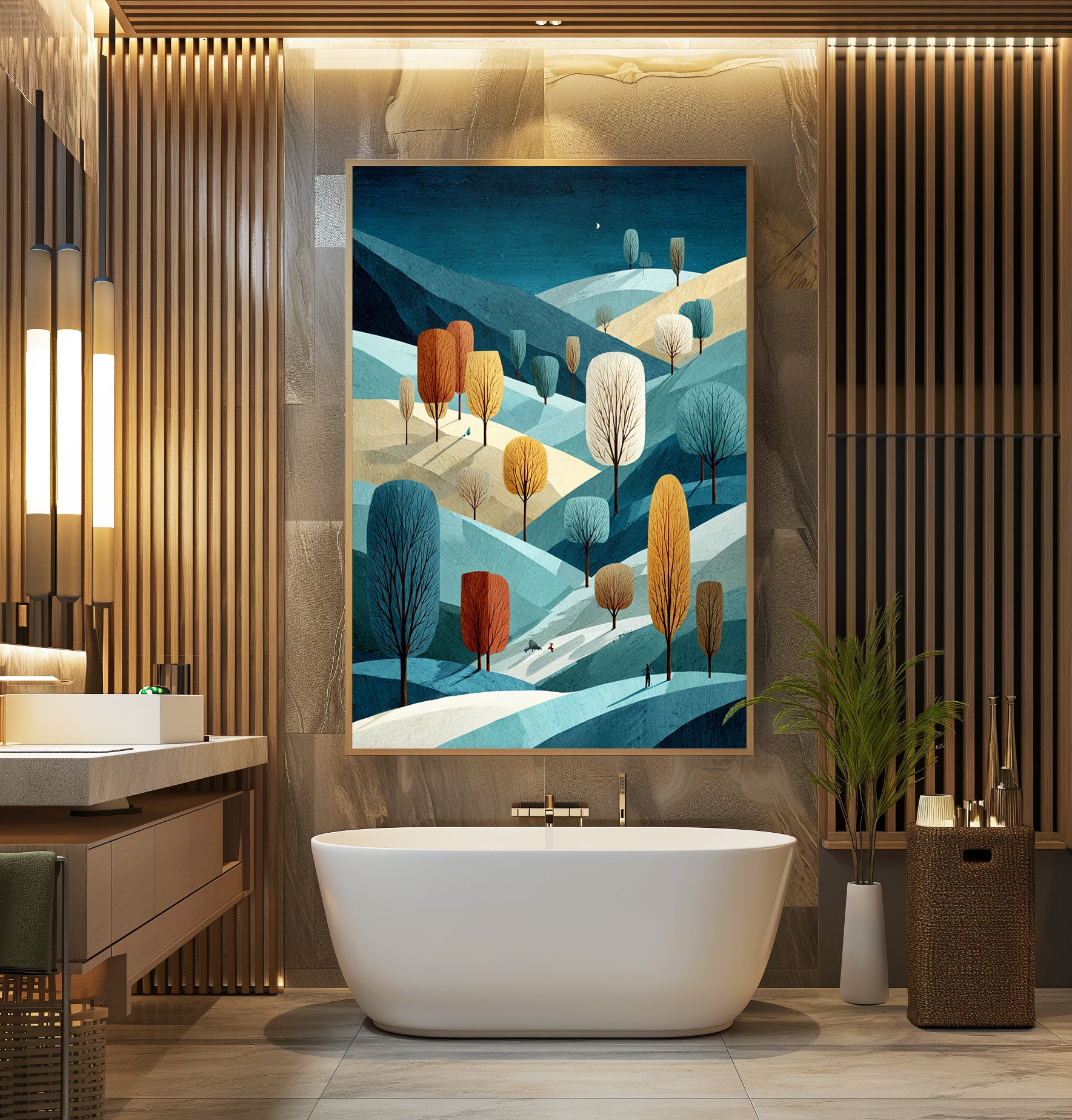 Winter Landscape poster mockup in a modern room setting
