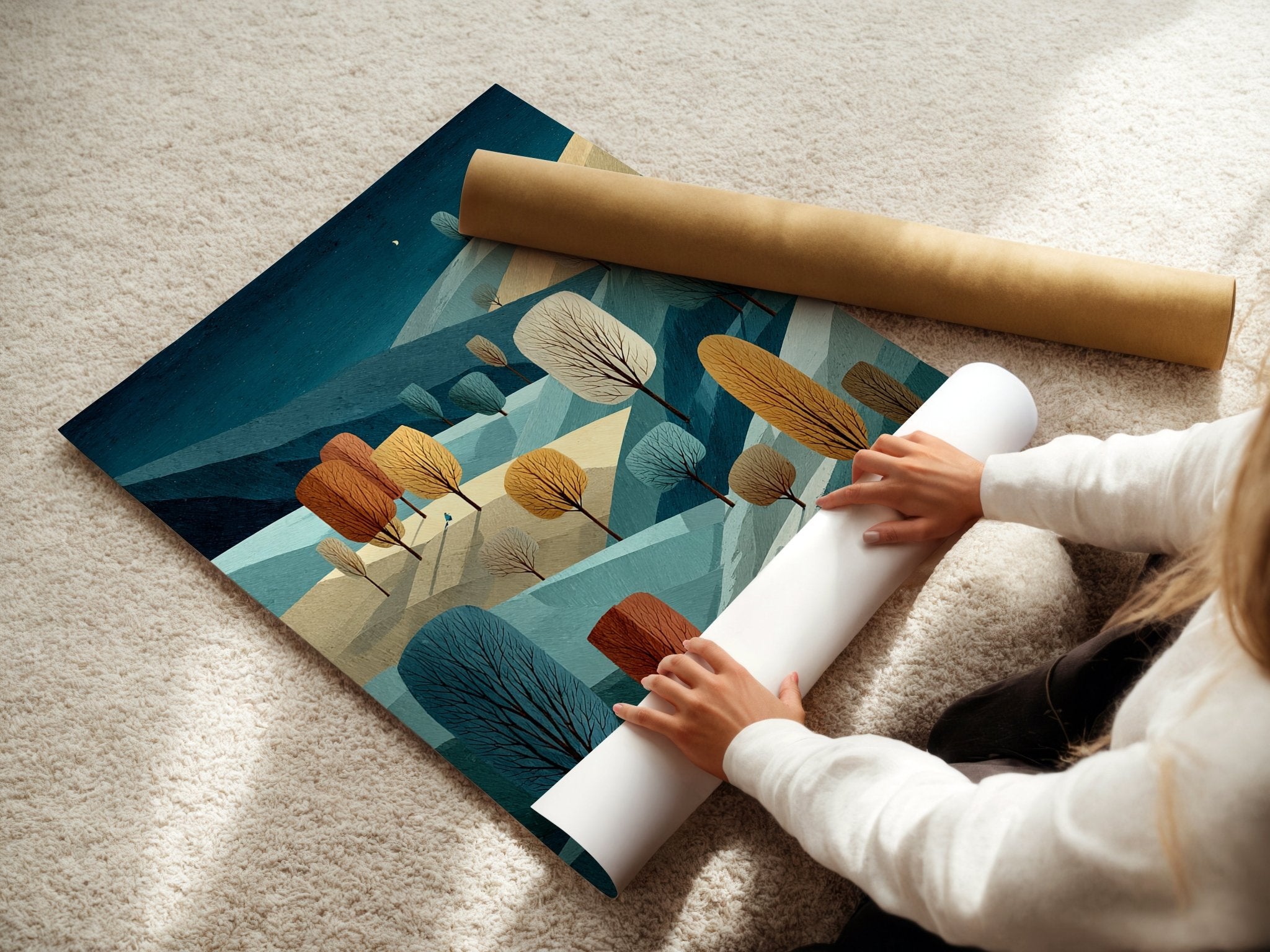 Winter Landscape poster displayed in a styled room setting