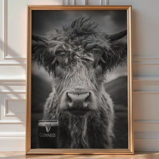 Highland Cow & Guinness – Rustic Bar Pub Wall Art Print - Just Great Posters