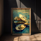 Oyster Shell Still Life Art Print – Coastal Kitchen Wall Art for Beach House or Nautical Dining Decor - Just Great Posters