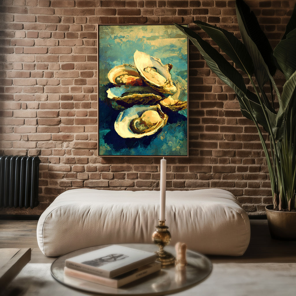 Oyster Shell Still Life Art Print – Coastal Kitchen Wall Art for Beach House or Nautical Dining Decor - Just Great Posters