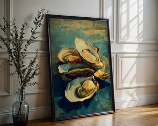 Oyster Shell Still Life Art Print – Coastal Kitchen Wall Art for Beach House or Nautical Dining Decor - Just Great Posters
