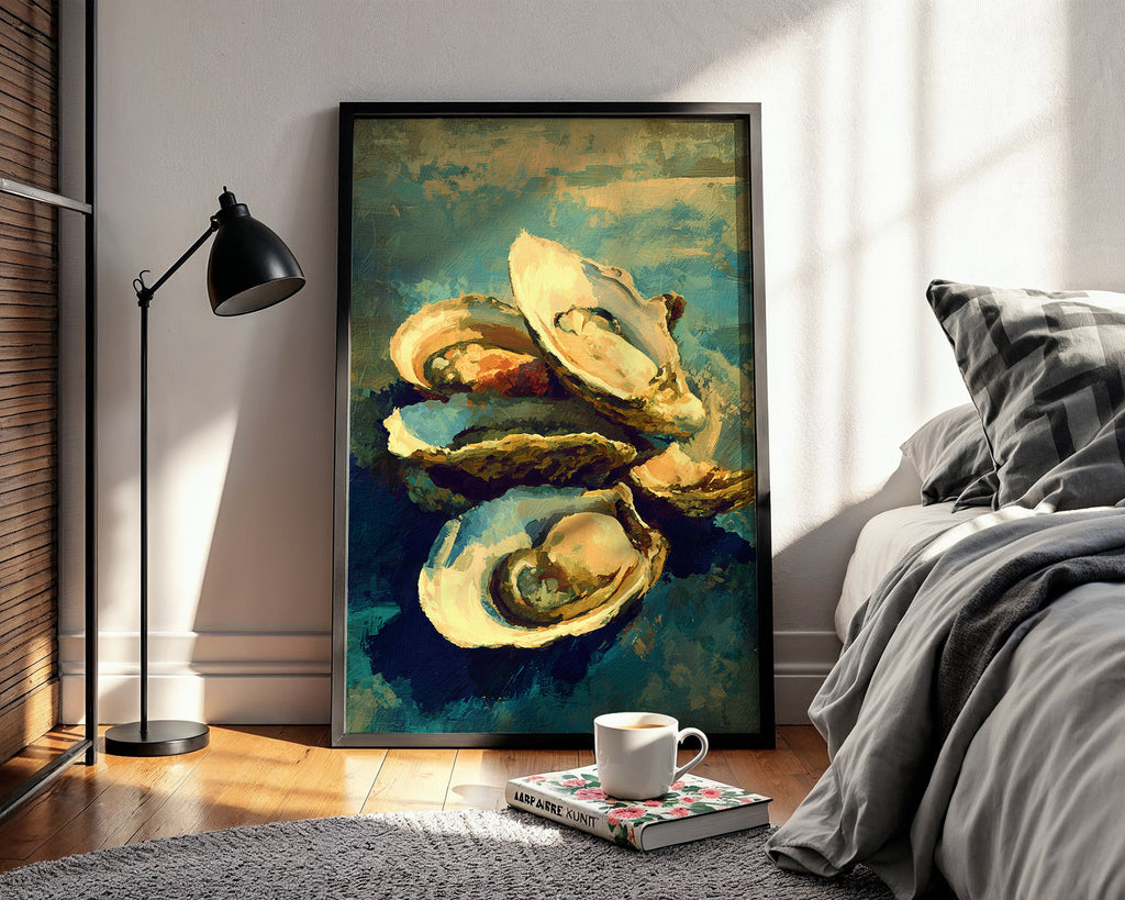 Oyster Shell Still Life Art Print – Coastal Kitchen Wall Art for Beach House or Nautical Dining Decor - Just Great Posters