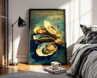 Oyster Shell Still Life Art Print – Coastal Kitchen Wall Art for Beach House or Nautical Dining Decor - Just Great Posters