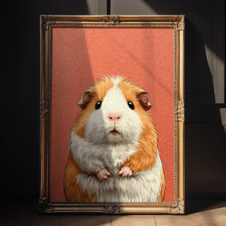 Guinea Pig Portrait – Cute Coral Background Art Print - Just Great Posters