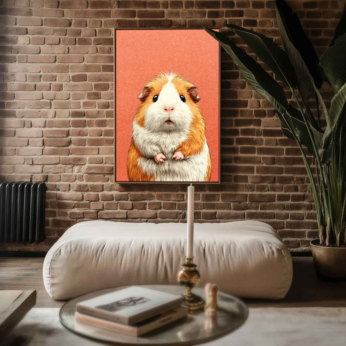 Guinea Pig Portrait – Cute Coral Background Art Print - Just Great Posters