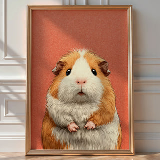 Guinea Pig Portrait – Cute Coral Background Art Print - Just Great Posters