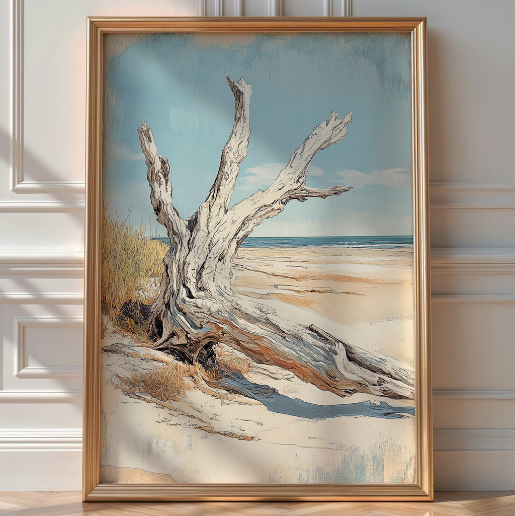 Driftwood on Tranquil Beach Poster - Just Great Posters